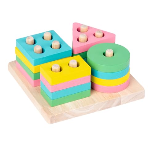 Supvox Holz Bauklötze Geometrische Formen Lernspielzeug für Frühpädagogik Farbige Steckblöcke Hand Auge koordination Kreatives Zufällige Farbe Zufällige Farbe von Supvox