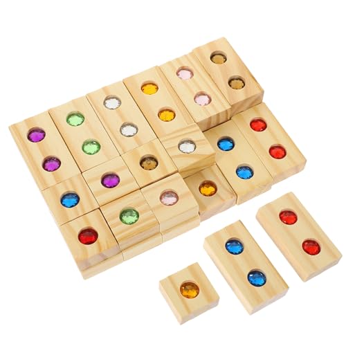 Supvox Holz bausteine mit Bunten Edelstein Designs Montessori Lernspielzeug für Sensorische Feinmotorische Entwicklung und Kreatives Bauen Langlebig und Sicher von Supvox