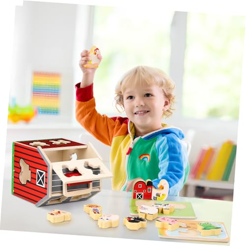 Supvox Holzbauernhof-spielset mit Tieren Montessori Lernspielzeug für Kleinkinder Jahre Buntes Formensortier-Spiel Sicheres Holzspielzeug für Vorschule und Kognitive von Supvox