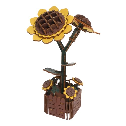 Supvox Holzpuzzle Blumen 3D Sonnenblumenpuzzle Sonnenblumenspielzeug Bausatz Blumenmontage Holzhandwerk Sonnenblumenhandwerk Für Erwachsene DIY Puzzle Sonnenblumendekor 3D Blumenmodell von Supvox