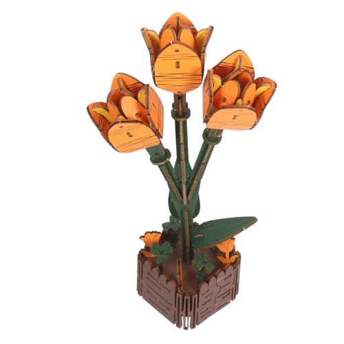 Supvox Holzpuzzle Blumenstrauß Holzpflanze Zusammenbauspielzeug Blumenstrauß Bausatz Tulpen Puzzle Holzpuzzle Tulpentopf Tischdekoration Holzhandwerk Blumentopf Puzzle 3D von Supvox