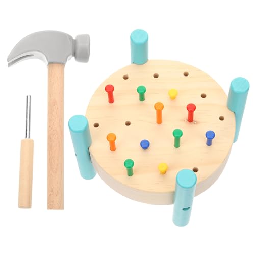 Supvox Holzwerkbank Buntes Nagelspiel mit Holzhammer Pädagogisch Sicher Handpoliert Fördert Hand Auge Koordination und Kreatives Denken Montessori Lernspielzeug für Kleinkinder von Supvox