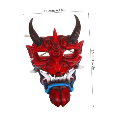 Supvox Japanische Halloween Maske mit Hörnern Verstellbare Grösse Realistische Dämonen-gesichtsmaske für Herren Cosplay Gruseliges Teufelsgesicht für Kostüm Maskenbälle von Supvox