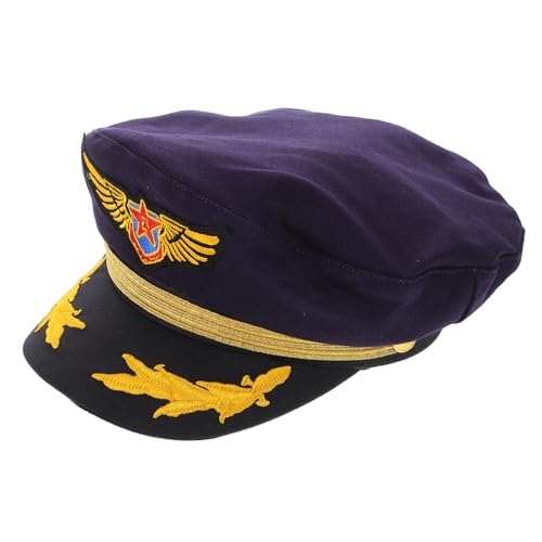 Supvox Kapitänsmütze mit Goldener Stickerei Marineblau Baumwolle Pilotenmütze für Party Geburtstag Verkleidung und Rollenspiel Bequem Langlebig Vielseitig für Alltag und Freizeit von Supvox