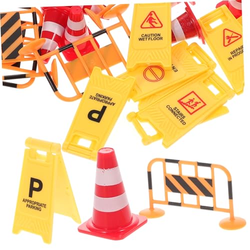 Supvox Lernspielzeug Verkehrszeichen und Baustellensperren Teiliges Straßenschild mit Warnzeichen Roten Pylonen Orangen Absperrungen Robustes Kunststoff Material Fördert von Supvox