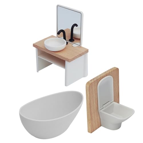 Supvox Maßstab Puppenhaus Badmöbel Dusche Mini Waschbecken und Toilette Realistische Miniatur Möbel für Kreatives und Dekorative Puppenhaus Ausstattung von Supvox