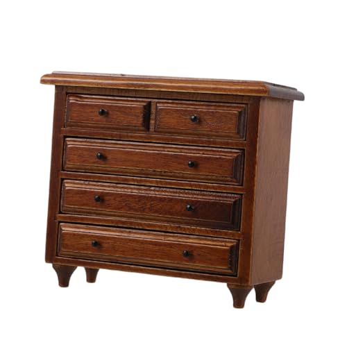 Supvox Maßstab Retro Schubladen Schrank aus Holz für Schlafzimmer Wohnzimmer Küche Robuste Konstruktion Kastanienbraunes Finish Realistische Aufbewahrung von Supvox