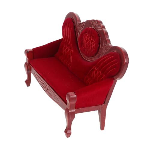Supvox Mini Möbel Modell Sofas Puppenhaus Sofa Puppensofa Vintage Puppenhaus Stuhl Puppenhaus Zubehör Viktorianische Puppenhaus Möbel Puppenhaus Sofa Puppenhaus Miniaturen Rotes Holz von Supvox