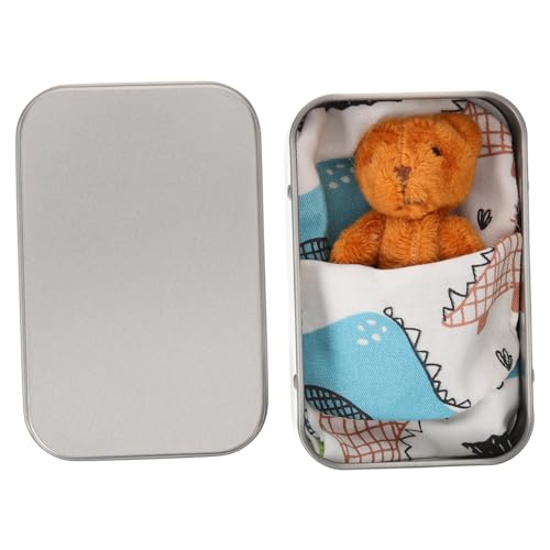 Supvox Mini Plüschbär Blauer Tasche und Brauner Metallbox Weiches Langlebiges Kuscheltier zum Hängen Dekorative Kleine Bärenfigur als für Zuhause und Feiertage von Supvox
