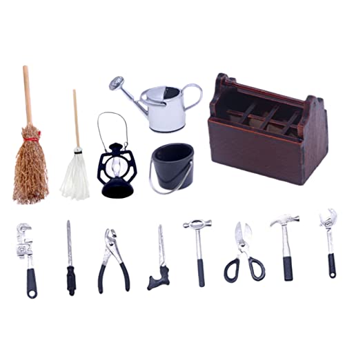 Supvox Mini Werkzeugkasten Set aus Holz Legierung und Kunststoff Realistisch Gestaltete Miniatur Werkzeuge Robustes Puppenhaus Zubehör Teiliges Set Schwarz für Detailreiche Mini Haus von Supvox