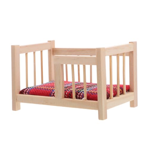 Supvox Miniatur Puppenhaus Babybett aus Holz mit Bettwäsche Realistisches DIY Schlafzimmermöbel Authentische Krippe für Puppen Kreative Dekoration und Fotorequisite Geeignet für von Supvox