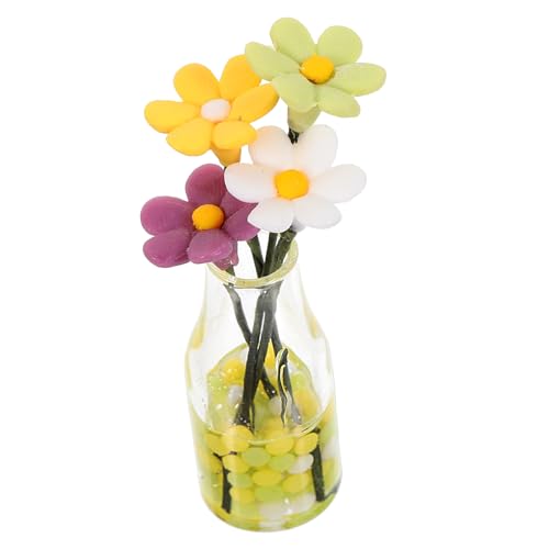 Supvox Miniatur Puppenhaus Deko Kleine Vase mit Kleiner Gänseblümchenblume Transparentes Mini Blumentopf Modell für DIY Bonsai Tischdekoration von Supvox