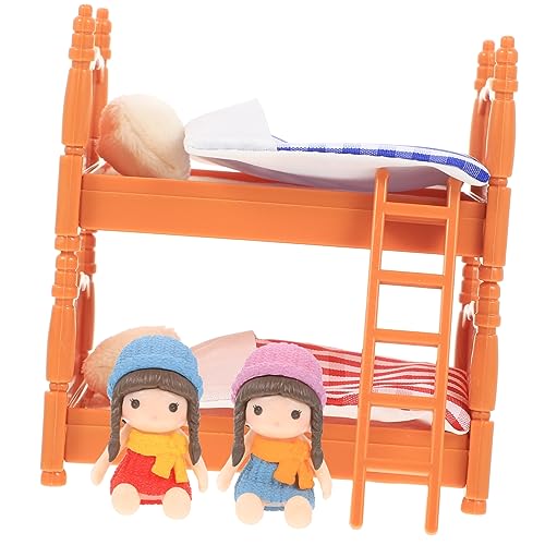 Supvox Miniatur Puppenhaus Doppeldeckerbett Set mit Leiter Rot Blau Kariert Puppen Betten Decken und Kissen Hochwertiges Puppenmöbel für Detailreiche Schlafzimmerdekoration von Supvox