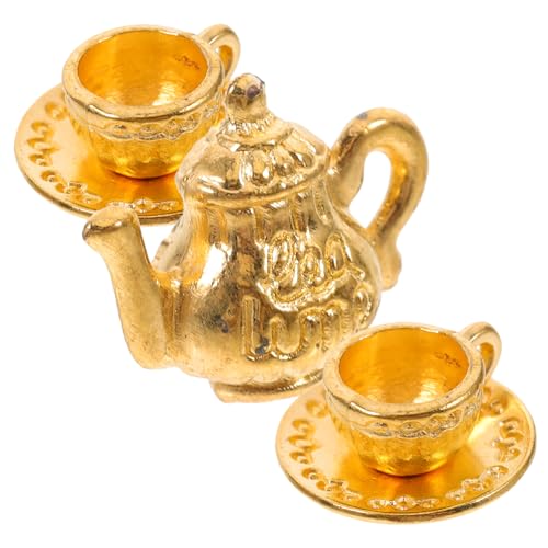 Supvox Miniatur Puppenhaus Küchenzubehör Metall Vintage Stil Langlebig Handgefertigt Kleines Tee und Kaffeekannenmodell für Puppenhaus Dekoration Goldfarben von Supvox