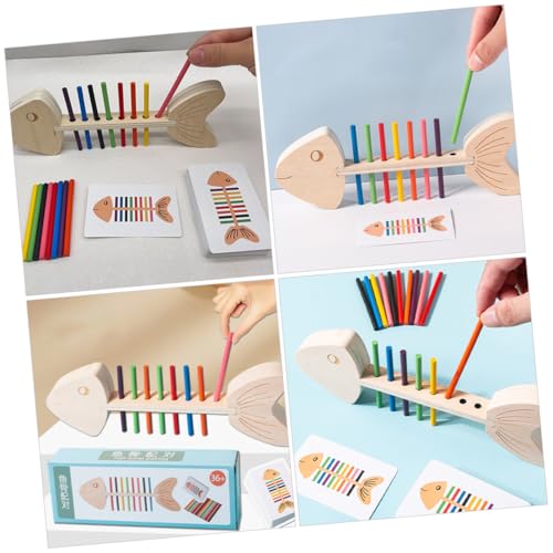 Supvox Montessori Holzspielzeug Farbzuordnung Fischgräte Doppelseitige Karten Holzstäbe Feinmotorik Farbensortierspiel für Kleinkinder Ab Jahren von Supvox