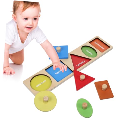 Supvox Montessori Holzspielzeug Peg Puzzle mit Bunten Formen Greifpuzzle für Kleinkinder zur Motorischer Fähigkeiten Langlebiges Lernspielzeug für Vorschule und Kindergarten von Supvox