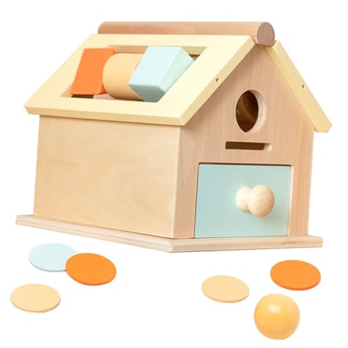 Supvox Montessori Holzspielzeug für Kleinkinder Jahre Pädagogische Münzbox mit Ballwurf Robuster Naturholz Lernspielzeug für Feinmotorik und Hand Auge Koordination Kompakt und Farbenfroh von Supvox