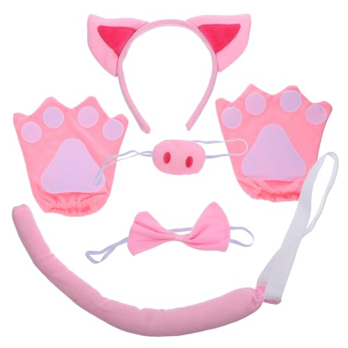 Supvox Pig Ear Hairband mit Schweinenase und Rosa Handschuhen Bequemes Cosplay accessoire für Halloween Karneval Party und Bühnenauftritte Tierkostüm Zubehör von Supvox