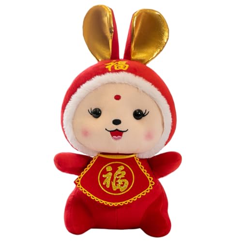 Supvox Plüsch-Kaninchen-Puppe Kaninchenspielzeug Kaninchen-Maskottchen-Puppe ausgestopfter Hase aus Plüsch Kleiner Stoffhase gefülltes Kaninchen des neuen Jahres PP Baumwolle rot von Supvox