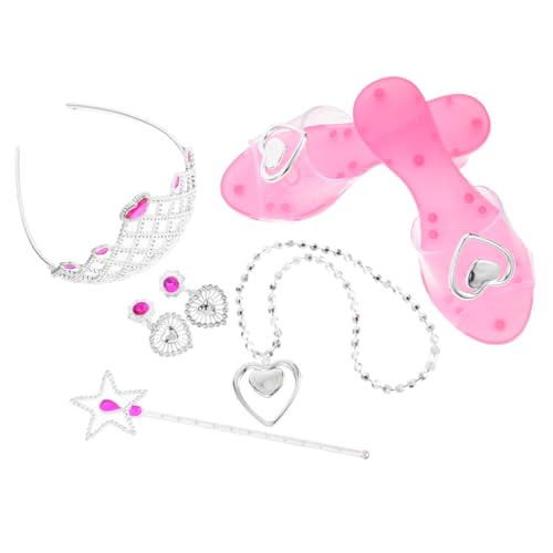 Supvox Prinzessin Verkleidungsset Teilig mit Krone Zauberstab Halskette Ohrringen und Rosa High Heels Bequemes Cosplay Zubehör für Mädchen Ab Jahren Modisch und Leicht Anzuziehen von Supvox