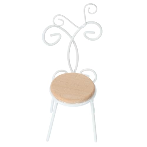 Supvox Puppenstuhl Holzstuhl Kleiner Stuhl Realistischer Stuhl Puppenhaus Dekoration Puppenhaus-Accessoire Stuhlmodell Ornament entzückende Puppenmöbel Stuhlverzierung Eisen Weiß von Supvox