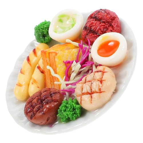 Supvox Realistische Mini Sandwich Steak Ei Brokkoli mit Keramikschale Puppenhaus Lebensmittelmodelle Küchenaccessoires für Kreatives Spiel und von Supvox