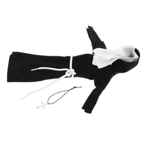 Supvox Realistisches Nonnen Outfit für Plüschpuppen für Kirchen Szenen Requisiten Einzigartiges Rollenspiel Kostüm mit Silberkette für Kreative Spielideen Schwarz von Supvox