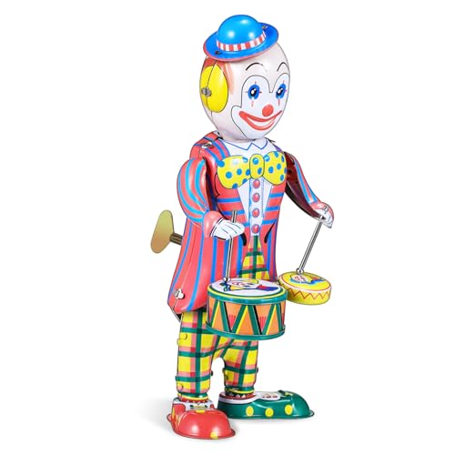 Supvox Retro Clown Schlagzeuger aus Mechanisches Aufziehspielzeug ohne Batterien Bunte Vintage Dekofigur für Tischdekoration in Bars Cafés Läden und Themenpavillons von Supvox