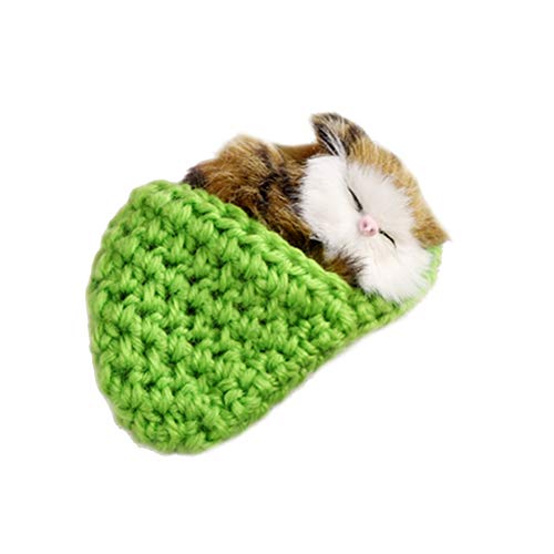 Supvox Schlafen Katzen Spielzeug Katze Plüschtier Mini Katze Kuscheltier in Hausschuhe Plüschtier Kätzchen mit Miaut Ton Autos Dekoration Geschenk für Kinder (Grün) von Supvox