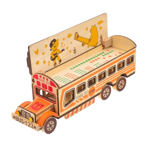Supvox Schulbus Modell aus Holz Tragbares Fahrzeugspielzeug für Kleinkinder für Zuhause Fördert Hand Auge Koordination Sicheres und Langlebiges für Alter Perfektes von Supvox