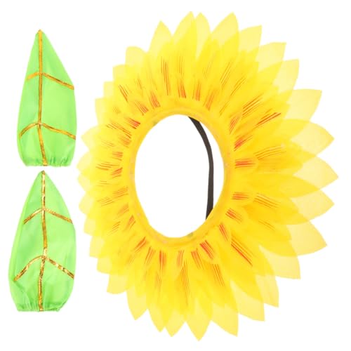 Supvox Sonnenblumen Kostüm Set mit Lustiger Sonnenblumen Kopfbedeckung und Goldenen Handschuhen Leichter Bequemer für Karneval Tanz und Rollenspiele von Supvox
