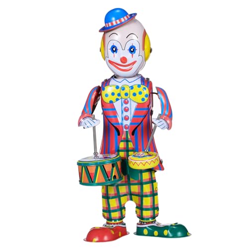 Supvox Vintage Clown Figur Wind up mit Trommelmechanik Aufziehbare Dekofigur für Karnevalspreis und Tischdekoration Retro Clown Ornament für Bar und Zuhause von Supvox