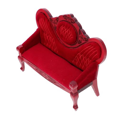 Supvox Vintage Stil Puppenhaus Möbel Deko Rotbraun Filigrane Geschnitzte Miniatur Couch für Puppenhaus Zubehör Robustes Miniaturmöbel für Kinderzimmer Wohnzimmer Büro von Supvox