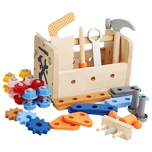 Supvox Werkzeugkasten Set aus Holz Pädagogisches für Jungen und Mädchen Realistisches Werkzeugspielzeug Handfertigkeiten und Kreativität Teiliges Set mit Verschiedenen Werkzeugen von Supvox