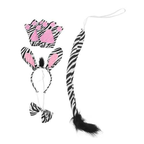 Supvox Zebra Kostüm Set für Teiliges Zubehör mit Ohren und Handschuhen für Halloween Karneval und Kostümpartys Tierkostüm Cosplay Accessoire für Jungen und Mädchen von Supvox