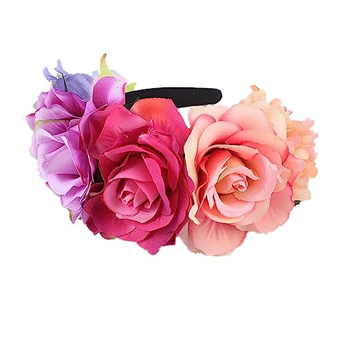 Haarreif Dia de los Muertos Halloween Rosen Haarreifen,Tag der Toten Blumenkrone, Mexikanische Blumen-Haarbänder Stirnband,Damen Haarband Party Kostüm Rose Blume Krone Kopfschmuck Cosplay Haarschmuck von Surakey