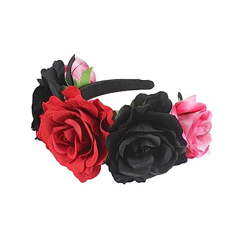 Haarreif Dia de los Muertos Halloween Rosen Haarreifen,Tag der Toten Blumenkrone, Mexikanische Blumen-Haarbänder Stirnband,Damen Haarband Party Kostüm Rose Blume Krone Kopfschmuck Cosplay Haarschmuck von Surakey