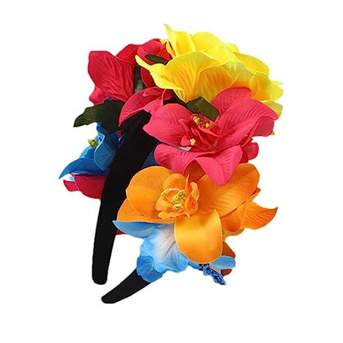 Haarreif Dia de los Muertos Halloween Rosen Haarreifen,Tag der Toten Blumenkrone, Mexikanische Blumen-Haarbänder Stirnband,Damen Haarband Party Kostüm Rose Blume Krone Kopfschmuck Cosplay Haarschmuck von Surakey