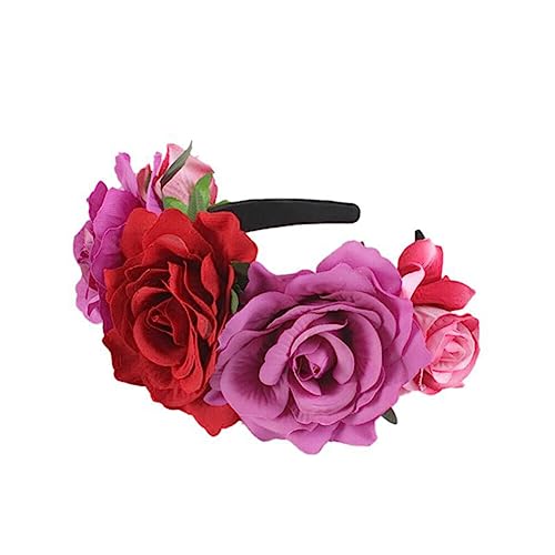 Haarreif Dia de los Muertos Halloween Rosen Haarreifen,Tag der Toten Blumenkrone, Mexikanische Blumen-Haarbänder Stirnband,Damen Haarband Party Kostüm Rose Blume Krone Kopfschmuck Cosplay Haarschmuck von Surakey