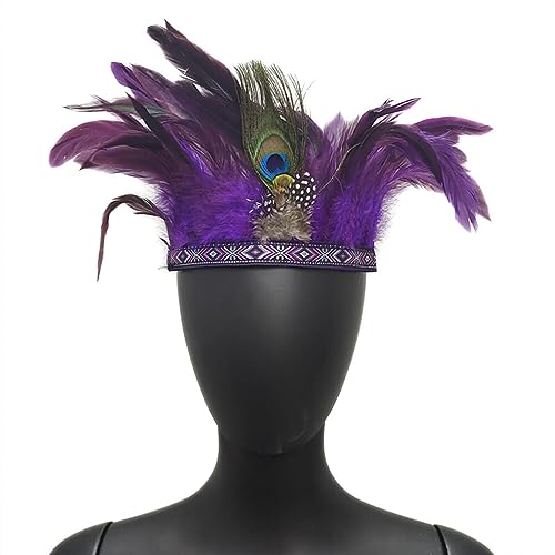 Indianer Kopfschmuck,Indische Feder Krone Stirnband,Herren Indianer Stirnband mit Federn, Hippie Tribal Kopfschmuck, Mottoparty, Karneval,Halloween, Fasching, Festival Party Headwear kostüme Zubehör von Surakey