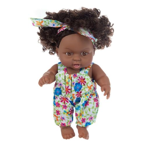 New Born Baby Puppe Schwarze Puppe 12 Zoll Wiedergeborene Babypuppe Afrikanische Puppe Mit Lockigem Haar Reborn Baby Puppenspielzeug Babypuppen Im Kleid für Kinder Mode Spielpuppe Kinder Mädchen von Surakey