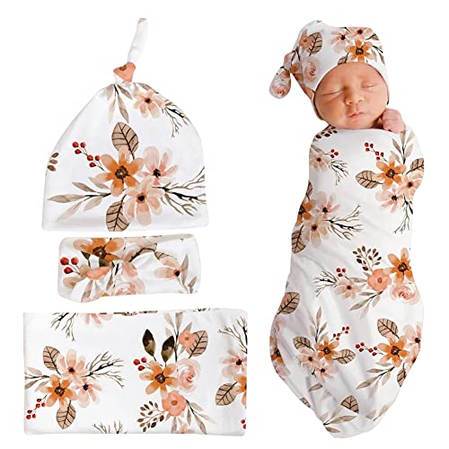 Surakey Baby Foto Requisiten Set,3 Stück Neugeborenen Baby Wickel + Fotografie Hut + Blumen Stirnband Set Newborn Fotoshooting Kostüm Wrap Hut Headwrap Jungen Mädchen DIY Fotografie Outfits von Surakey