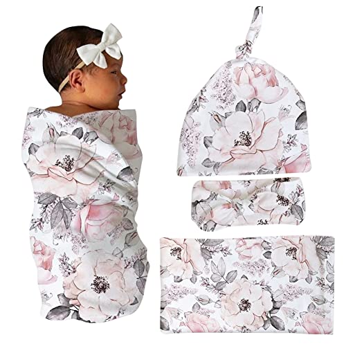 Surakey Baby Foto Requisiten Set,3 Stück Neugeborenen Baby Wickel + Fotografie Hut + Blumen Stirnband Set Newborn Fotoshooting Kostüm Wrap Hut Headwrap Jungen Mädchen DIY Fotografie Outfits von Surakey