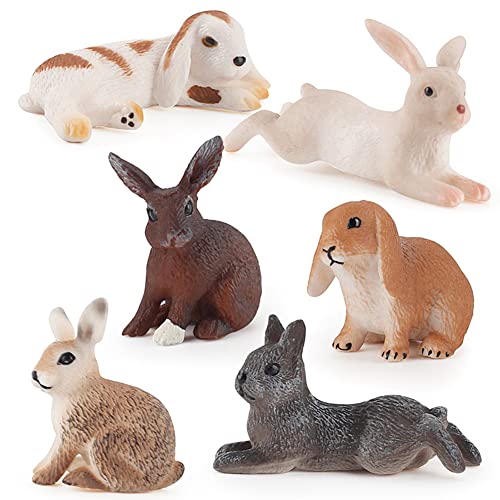 Tierfiguren Hase Figuren Mini Hase Deko Osterhase 6 Stück Kunststoff Waldtiere Mini Figuren Kaninchen Ornamente Häschen Pädagogisches Lernspielzeug Tiere, Sammlung Kinder Spielzeug für Geburtstags von Surakey