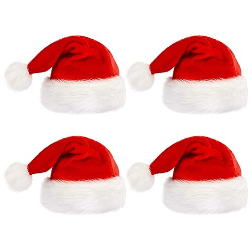 Weihnachtsmütze Nikolausmütze,4 Stück Plüsch Rand Weihnachtsfeier Rot Santa Mütze, Warm Dicker Fellrand Plüsch Weihnachtsmann Mütze, Mütze Weihnachten Nikolaus für Erwachsene Weihnachten, Partys von Surakey