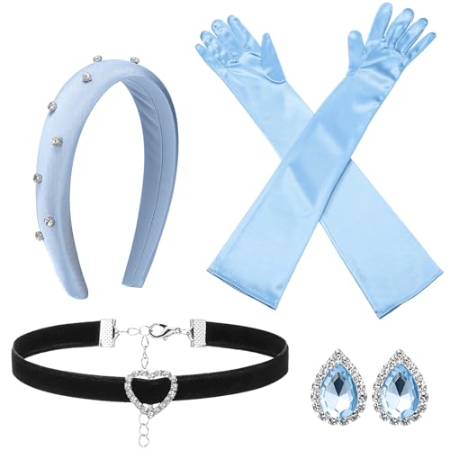 Sureio Damen-Prinzessinnen-Kostüm-Zubehör, Stirnband, Choker, lange Handschuhe, Ohrringe, Set für Halloween-Party, 4 Stück, Blau, Schwarz, Weiß, about 16 cm/ 6.3 inches Sureio Damen-Prinzessinnen-Kostüm-Zubehör, Stirnband, Choker, lange Handschuhe, Ohrringe, Set für Halloween-Party, 4 Stück, Blau, Schwarz, Weiß, about 16 cm/ 6.3 inches von Sureio