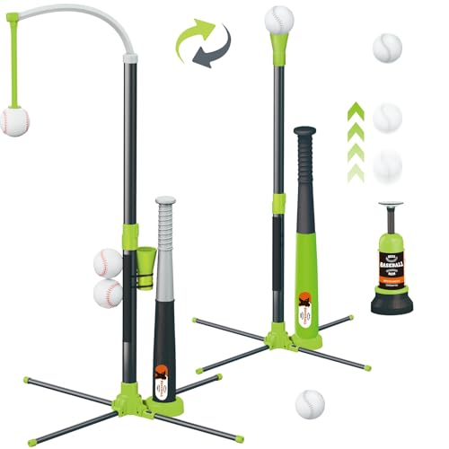 3-in-1 Baseball Set für Kinder, Höhenverstellbares Hängendes Baseball-Schlag-Tee-Set mit 2 Schlägern, Baseball-Schlagständer, Ballwerfer für Kinder, Sportspielzeug Außen/Innen für Jungen Mädchen 3-in-1 Baseball Set für Kinder, Höhenverstellbares Hängendes Baseball-Schlag-Tee-Set mit 2 Schlägern, Baseball-Schlagständer, Ballwerfer für Kinder, Sportspielzeug Außen/Innen für Jungen Mädchen von Surelect
