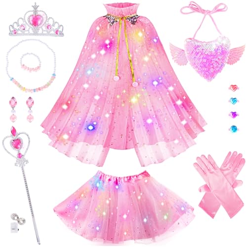 Surelect Prinzessin Kleid und Umhang Mädchen, Light Up Kostüm Prinzessin mit Krone Halskette Ohrringe Zauberstab Rucksäcke, Party Karneval Cosplay für Mädchen Halloween, Kleinkind Halloween Dress Up Surelect Prinzessin Kleid und Umhang Mädchen, Light Up Kostüm Prinzessin mit Krone Halskette Ohrringe Zauberstab Rucksäcke, Party Karneval Cosplay für Mädchen Halloween, Kleinkind Halloween Dress Up von Surelect