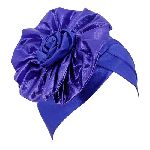 Surkat Unisex Metallic Arab Indien Plissee Turban Headwrap Swami Hut Kostüm Hut Chemo Cap, blaue blume, Einheitsgröße von Surkat