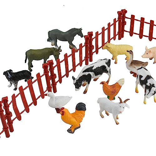 12 Stück Bauernhof Tiere Spielzeug, Mini realistische Bauernhof Spielzeug Tiere Figur Set mit montieren Zaun, pädagogische Playset Spielzeug für Kinder, Tier Thema Party Supplies von Surplex